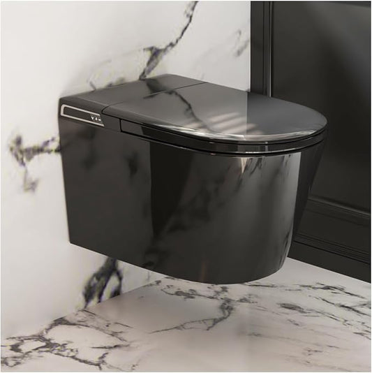Black Basic Smart Function Wall Hung Toilet Combo, Built-In Water Tank, Heated Seat,Auto Flush,Foot Sensor Flush,Nightlight, with In-Wall Carrier (No Need to buy an Additional Water Tank)