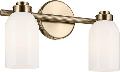 Kichler Shae 15" 2-Light Vanity Light with White Opal Glass in Champagne Bronze, for Bathroom Vanity, Powder Room, Over a Mirror, (15" W x 9" H), 55201CPZ