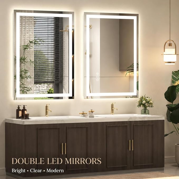 40x24 LED Lighted Bathroom Mirror for Vanity Wall | Front Light and Backlit, Anti-Fog, Memory, 3 Color, Tempered Glass, Dimmable, Rectangular, UL, Horizontal/ Vertical Mounted