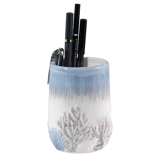 Avanti Linens - Accessory Set, Resin Tumbler, Toothbrush Holder, Soap Dish & Lotion Pump, Durable Bath Decor (Abstract Coastal Collection)
