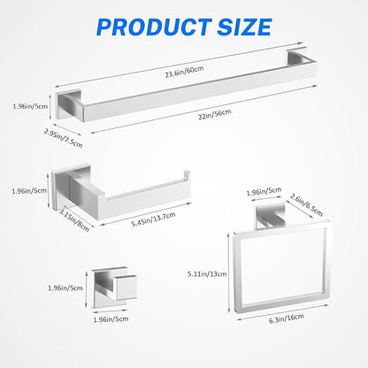 Brushed Nickel Bathroom Hardware Accessories Set 10-Piece Brushed Towel Bar Set Bath Towel Holder Set Stainless Steel Wall Mounted Towel Rack Set,23.6 in