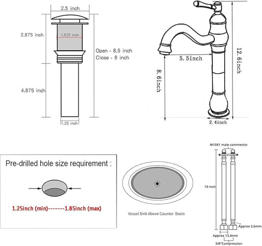 Black Bathroom Faucet GGStudy 360° Swivel Single-Handle One Hole Bathroom Vessel Sink Faucet Matching Pop Up Drain