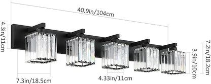 Aipsun Bathroom Vanity Light Black Light Fixtures 5 Light Crystal Vanity Light Modern Bathroom Lighting (Exclude Bulb)