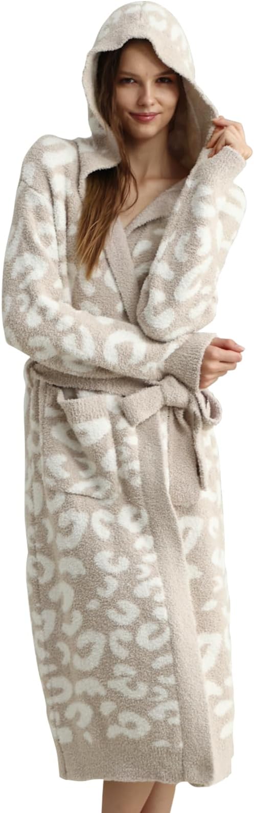 MH MYLUNE HOME Ultra Soft Robes for Women with Pockets, Womens Robe Plush | Hooded House Robes for Women Calf-Length, Spa Bath Robe, Cozy Comfy Fluffy Fuzzy Robe for Women, Womens Bathrobe