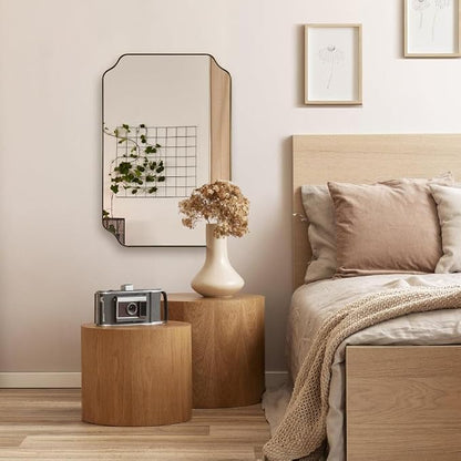 22X30 Inch Brushed Gold Scalloped Mirrors for Bathroom Sink | Rust-Proof Stainless Steel Frame, Aesthetic Notched Corner Design, Electronic Display Grade Glass, Ideal for Bathroom Remodel