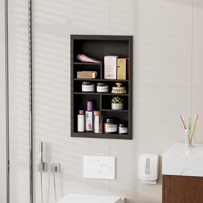 14x24 Medicine Cabinet Recessed Stainless Steel, with 5 Compartments Medicine Cabinet Organizer, Stainless Steel Wall Niche, Bathroom Wall Cabinet, Recessed Bathroom Cabinet, Black