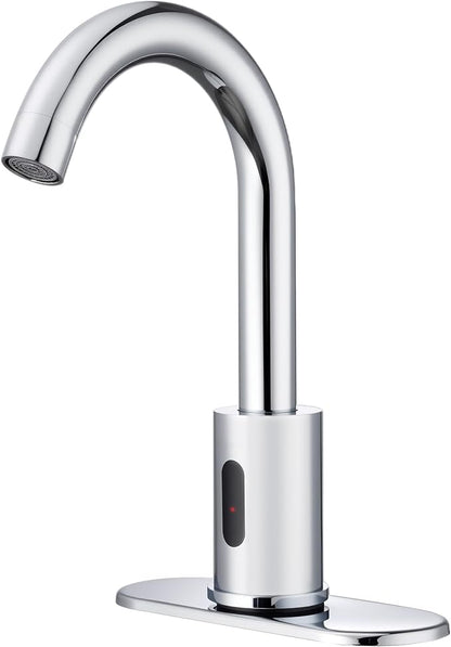 Touchless Bathroom Faucets for 1 or 3 Hole, Tall Body Automatic Bathroom Sink Faucets with Deck Plate,Silver Motion Sensor Commercial Faucets for Bathroom&Kitchen,360° Swivel Spout,Chrome