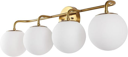 JONATHAN Y 31" Gold Painting Modern Globe Wall Sconce Vanity Light for Bathroom, White Frosted Glass Shade, Midcentury Parisian Bistro Wall Lamp, LED Bulb Included (JYL3558A)