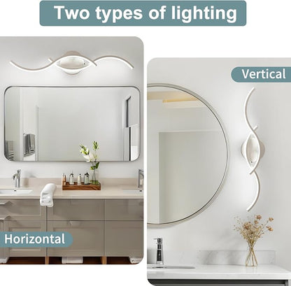 Brushed Nickel Curved 5CCT Bathroom Vanity Light Fixture Over Mirror, 23.62 inch Modern LED Wall Lamp Dimmable Bathroom Light Fixture Modern Wall Sconces