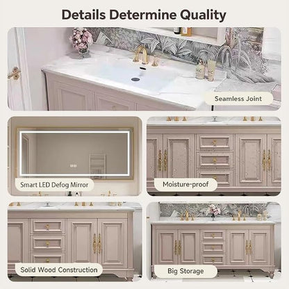 American Minimalist Bathroom Vanity with Sink Mirror 36-92IN, Premium Solid Wood Vanity with LED Lighting& Defogging