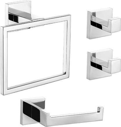 TURS Bathroom Accessory Set Polished Towel Ring Set Stainless Steel Toilet Paper Holder Towel Ring Robe Hook Wall Mount