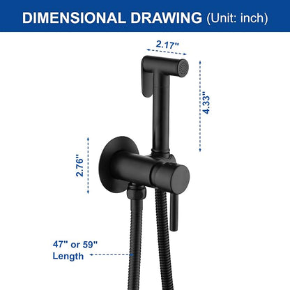 Wall Mounted Bidet Sprayer Set, Stainless Steel Round Handheld Bidet Attachment, Matte Black, BDS09-7