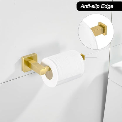 Leyden Gold Toilet Paper Holder Hand Towel Holder, Brushed Brass Toilet Roll Holder Towel Ring, Modern Bathroom Hardware Set Stainless Steel Wall Mounted 2 Pieces