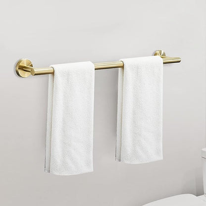 Brushed Gold Bathroom Hardware, Bathroom Accessories Set Includes Toilet Paper Holder Towel Bar Towel Ring 2 Robe Hook 5 Pieces Wall Mount
