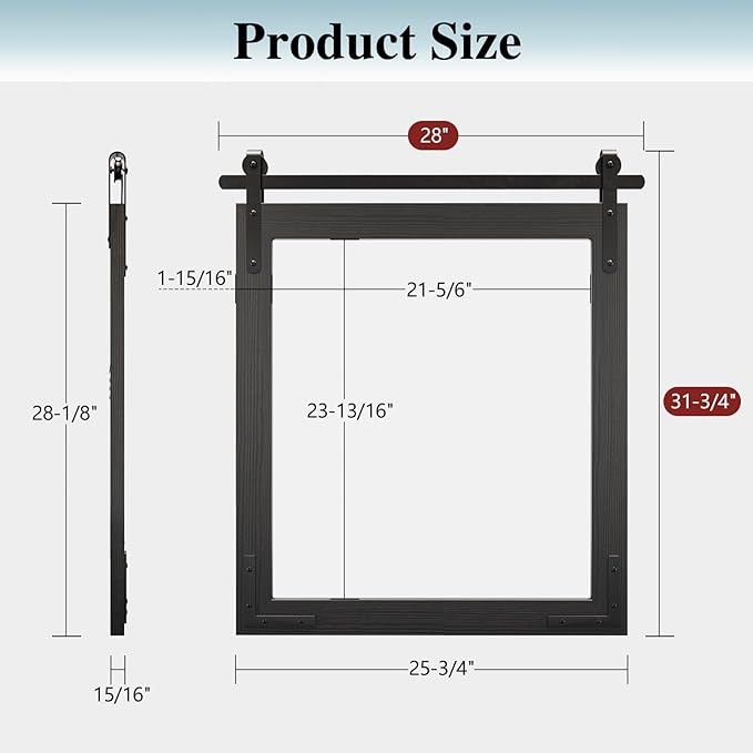 Farmhouse Bathroom Mirror, 28x32 Inch Black Vanity Mirror for Wall, Wood Framed Rustic Mirror Rectangular Wall Decor Mirrors for Entryway Living Room Bedroom