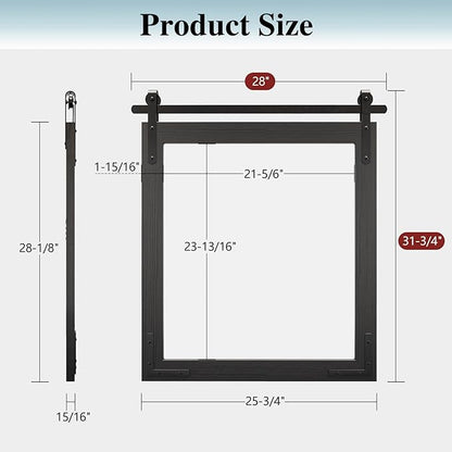 Farmhouse Bathroom Mirror, 28x32 Inch Black Vanity Mirror for Wall, Wood Framed Rustic Mirror Rectangular Wall Decor Mirrors for Entryway Living Room Bedroom