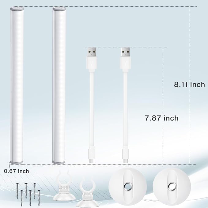 Benature LED Mirror Lights Portable Rechargeable Vanity Light 3 Brightness Touch Control Makeup Light for Bathroom Dressing Room 2 Packs | Portable, Rechargeable, 3 Brightness Levels, Touch Control, For Bathroom Dressing Room