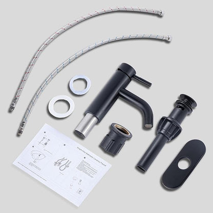 HOTIS Matte Black Bathroom Faucet, Single Hole Bathroom Sink Faucet with Pop-up Drain, Suitable for 1 or 3 Hole Installation, Single Handle for Bathroom Sink, RV and Vanity, HT-HJ-052B-D