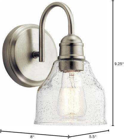 Kichler Avery 9.25" 1 Light Vanity Light with Clear Seeded Glass Brushed Nickel