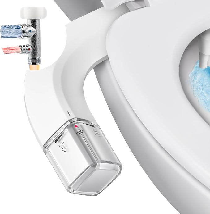 Warm Water bidet, Dual Nozzle Non-Electric Hot and Cold Bidet Attachment for Toilet, Adjustable Pressure with Rear and Feminine Wash Bidet Toilet Seat Attachment (White Warm Bidet)