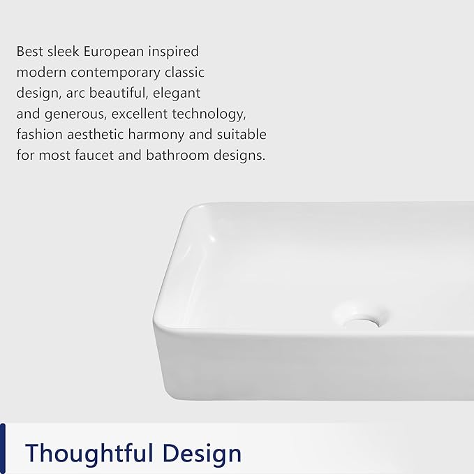 DeerValley DV-1V032 Ally White Ceramic Rectangular Vessel Bathroom Sink