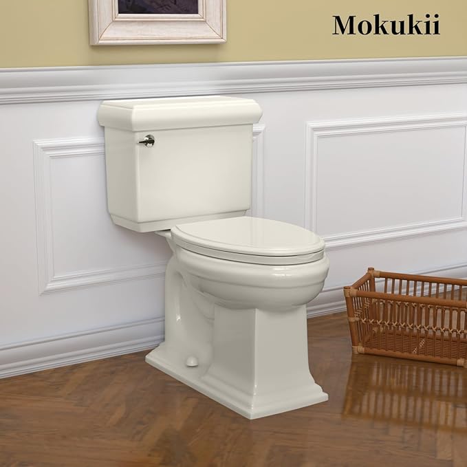 Elongated(Oval) Toilet Seat, Quick-Attach Hardware Metal Hinges, Heavy Duty, Slow Soft and Quiet Close, Durable and Sturdy, Easy to clean, Fits Elongated(Oblong) Toilets, Almond/Bone(18.5″)
