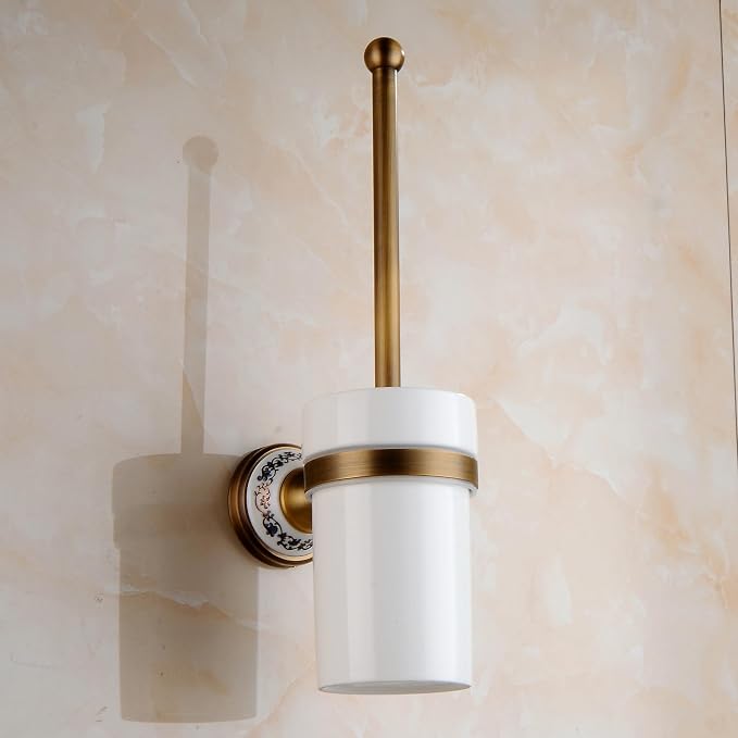 Toilet Brush with Holder for Bathroom Antique Bronze Wall Mounted Toilet Wall Mounted Bathroom Hardware Accessories,Porcelain Design