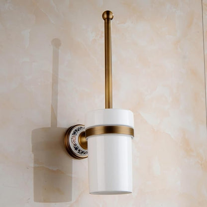 Toilet Brush with Holder for Bathroom Antique Bronze Wall Mounted Toilet Wall Mounted Bathroom Hardware Accessories,Porcelain Design