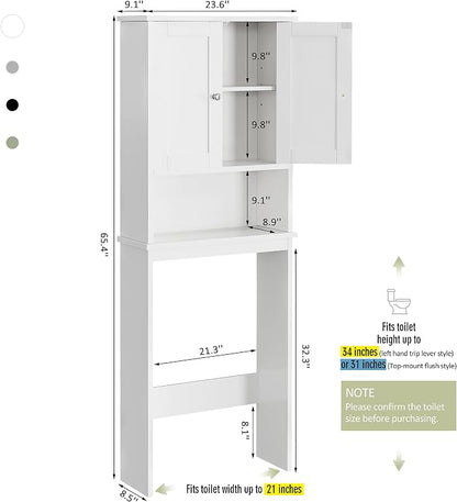 Over the Toilet Storage Cabinet, Bathroom Storage Organizer Over Toilet, Space Saver W/Adjustable Shelf & Open Shelf, White