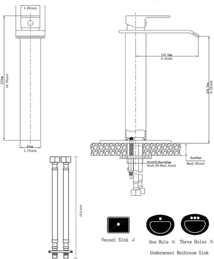 Bathroom Vessel Faucet Black Gold Waterfall One Hole Bowl Sink Faucet Bathroom Faucets Tall Single Handle Bath Vanity Lavatory Deck Mount Supply Lines Hose Commercial