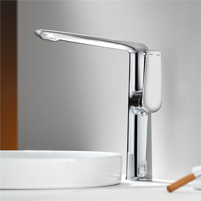 BiaoTeng Bathroom Faucets Single Handle Chrome Single Hole High 2 Function Hot and Cold Brass Bathroom Vanity Faucets 1 Hole Chrome