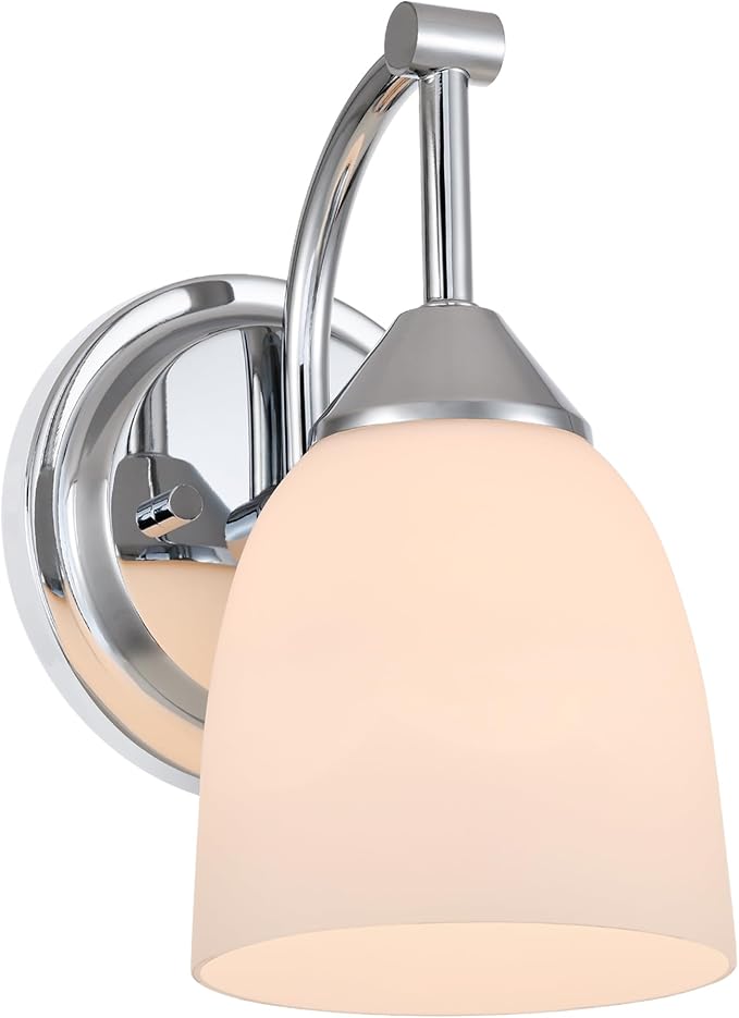 Traditional 1-Light Indoor Chrome Wall Sconce with Frosted Glass Bathroom Bedroom Hallway, 9.6" H x 5.5" W, Chrome
