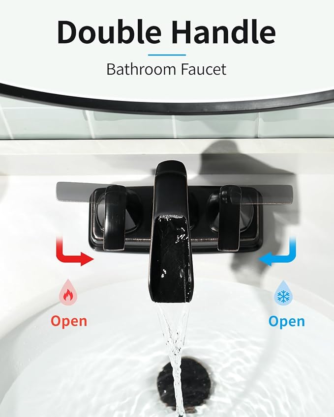 Fapully Bathroom Faucet, Waterfall Bathroom Sink Faucet Widespread, Oil Rubbed Bronze 4 Inch Centerset Faucet for Bathroom Sink with Pop-up Drain