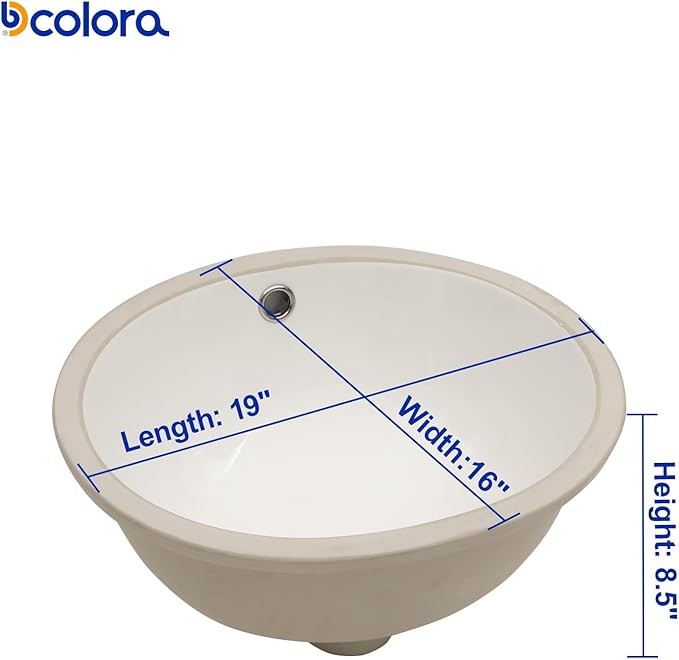 Dcolora 19 In. Oval Undermount Bathroom Sink, Ceramic Porcelain Under Counter Sink Basin for Vanity Tops, Smooth Oval Design with Clean Edge for Modern Bathrooms, 16"D x 19"W x 9"H