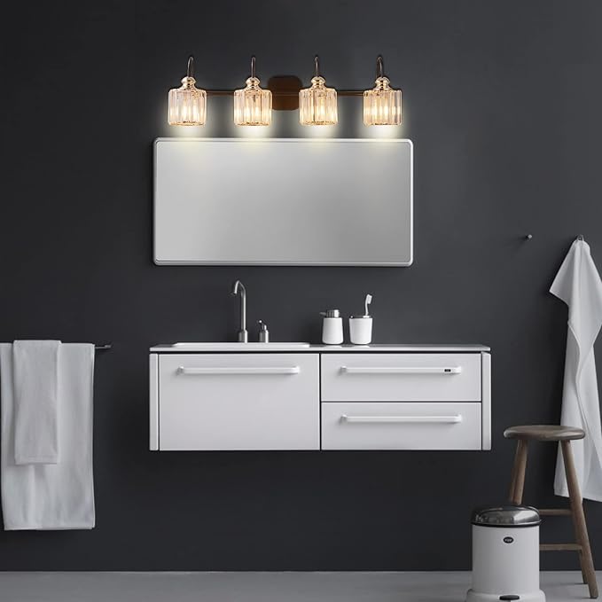 4-Light Bathroom Light Fixtures, Crystal Vanity Lights for Bathroom Modern Wall Light Fixture Above Mirror