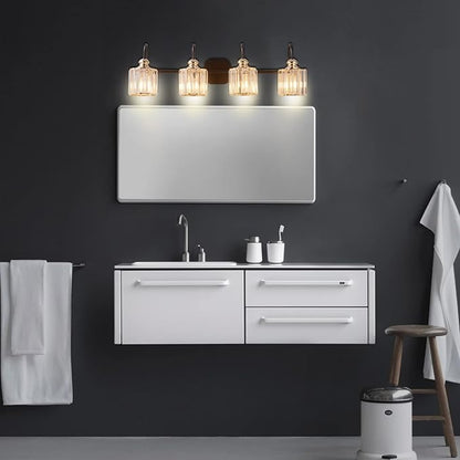 4-Light Bathroom Light Fixtures, Crystal Vanity Lights for Bathroom Modern Wall Light Fixture Above Mirror