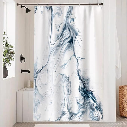 Blue and White Shower Curtain, Modern Ombre Blue Marble Shower Curtain Set with Hooks Aesthetic Waterproof Bathroom Decor, 48x72 Inch