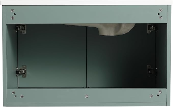 SSLine Modern 30" Floating Bathroom Vanity with Sink Wall Mounted Bathroom Vanity with Top Basin & Storage Cabinet 30-Inch Green Wave Bath Vanity w/Drop-Shaped Resin Sink for Small Space