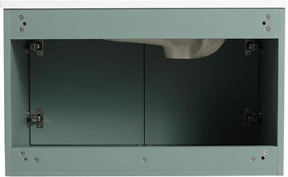 SSLine Modern 30" Floating Bathroom Vanity with Sink Wall Mounted Bathroom Vanity with Top Basin & Storage Cabinet 30-Inch Green Wave Bath Vanity w/Drop-Shaped Resin Sink for Small Space