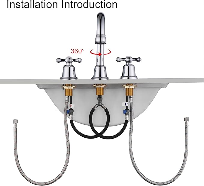 RKF Bathroom Faucets for Sink 3 Hole Chrome Polished 8 inch Widespread Bathroom Sink Faucet with Drain 2 Handles Cross Knobs Faucet Bathroom Vanity Faucet Basin Mixer Tap CWF039-CP