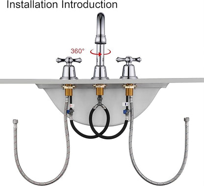 RKF Bathroom Faucets for Sink 3 Hole Chrome Polished 8 inch Widespread Bathroom Sink Faucet with Drain 2 Handles Cross Knobs Faucet Bathroom Vanity Faucet Basin Mixer Tap CWF039-CP