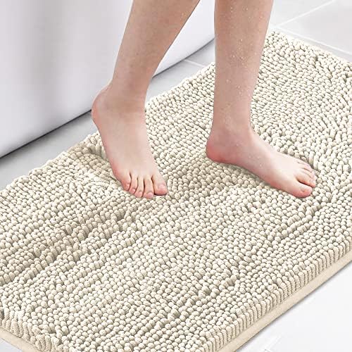 H.VERSAILTEX Microfiber Bath Rugs Chenille Floor Mat Ultra Soft Washable Bathroom Dry Fast Water Absorbent Bedroom Area Rugs, 24 x 42 - Inch, Ivory