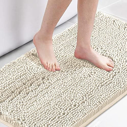 H.VERSAILTEX Microfiber Bath Rugs Chenille Floor Mat Ultra Soft Washable Bathroom Dry Fast Water Absorbent Bedroom Area Rugs, 24 x 42 - Inch, Ivory