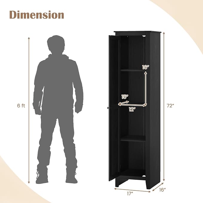 GIANTEX 72-Inches Narrow Storage Cabinet, Tall Bathroom Floor Cabinet with 4 Shelves, Barn Door, Anti-tilt Device, Raised Feet, Slim Storage Unit for Small Spaces, Living Room, Home Office, Kitchen