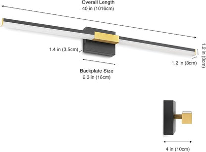 SOLFART Vanity Lights for Bathroom 40-Inch: Black and Gold Dimmable Bathroom Light Fixtures Over Mirror, Built-in Dimmer, Thickened Aluminum Body, 360 Degree Rotation, ETL IP44