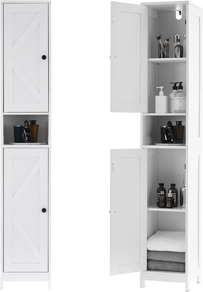 GarveeHome Tall Narrow Bathroom Cabinet, 66.9" Small Skinny Bathroom Storage Cabinet for Small Spaces | Freestanding Water Resistant Organizer for Bathroom, Kitchen, Hallway (2 Doors, White)