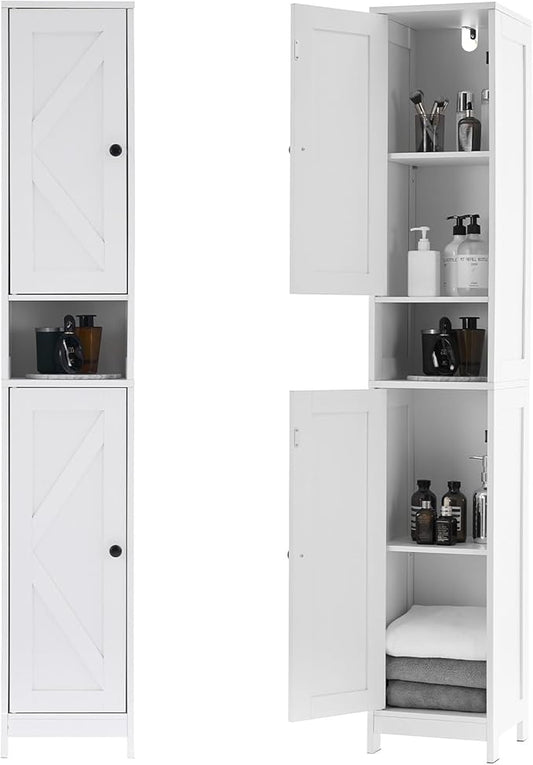 GarveeHome Tall Narrow Bathroom Cabinet, 66.9" Small Skinny Bathroom Storage Cabinet for Small Spaces | Freestanding Water Resistant Organizer for Bathroom, Kitchen, Hallway (2 Doors, White)