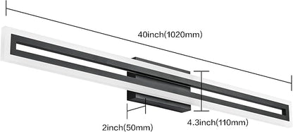 SOLFART 40 Inch LED Bathroom Light Matte Black Bathroom Vanity Light 5 Color Adjustable Light Fixtures for Bath Room Above Mirror 5CCT