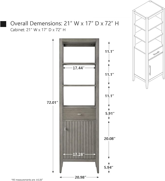 HOMEBEYOND Bathroom Vanity with Storage Cabinet & Shelves, Free-Standing Vanity with Soft-Closing Doors, Golden Brushed Handware, Driftwood Gray,