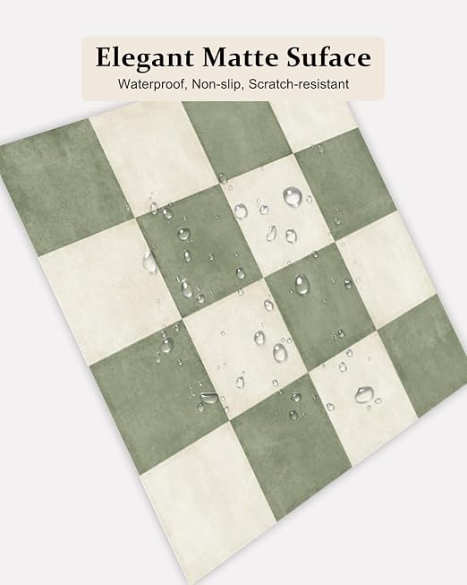 Peel and Stick Floor Tile, Checkered Vinyl Flooring Waterproof, Snap-Proof DIY Flooring Tiles for Bathroom, Kitchen, Fireplace, Wall, Backsplash, No Residue, 20 Tiles-7.87" Thin Version, Green